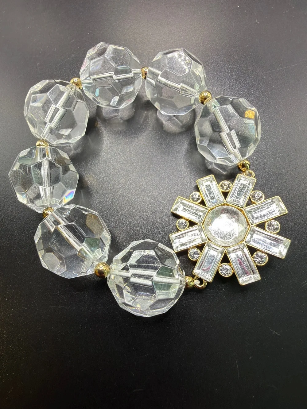 KATE SPADE MOD DAISY STRETCH BRACELET RHINESTONES ACRYLIC DESIGNER STATEMENT